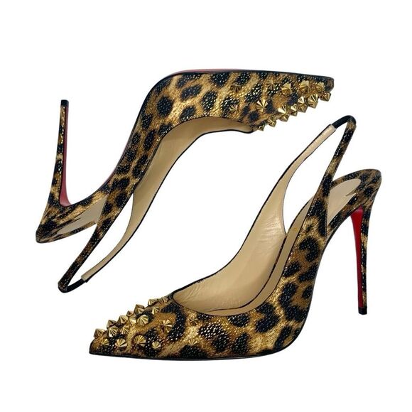 Christian Louboutin Drama Sling 100 Lurex Panthere Stud Pump EU 40 US 10 Heels - Picture 6 of 10
